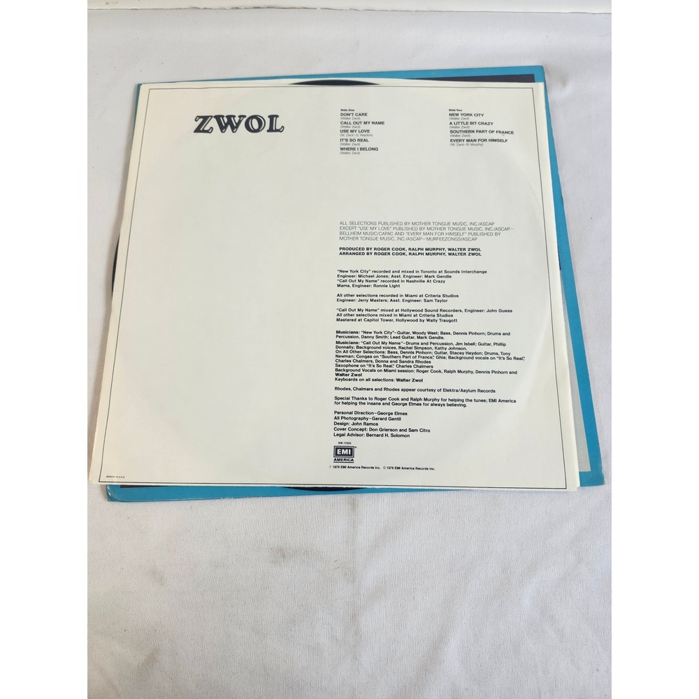 Zwol Self-Titled Vinyl LP 1978 EMI America SW-17005 Call Out My Name Rock - Picture 3 of 8